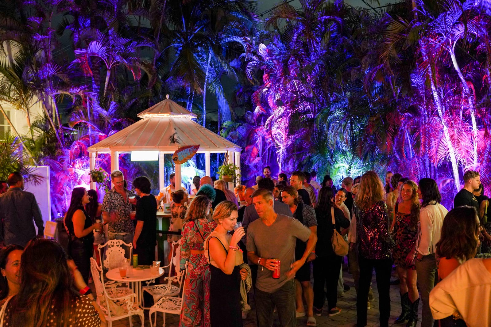 An evening gathering under the palms