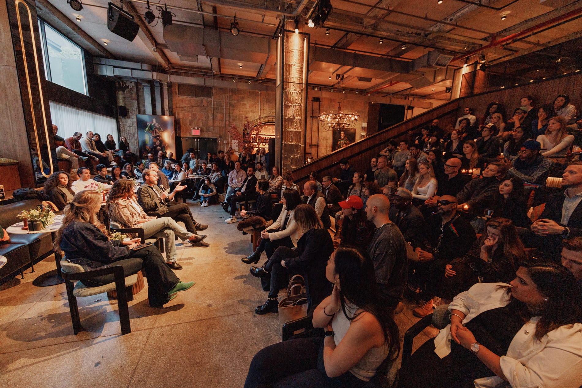 A packed panel at a Microdosing Collective event